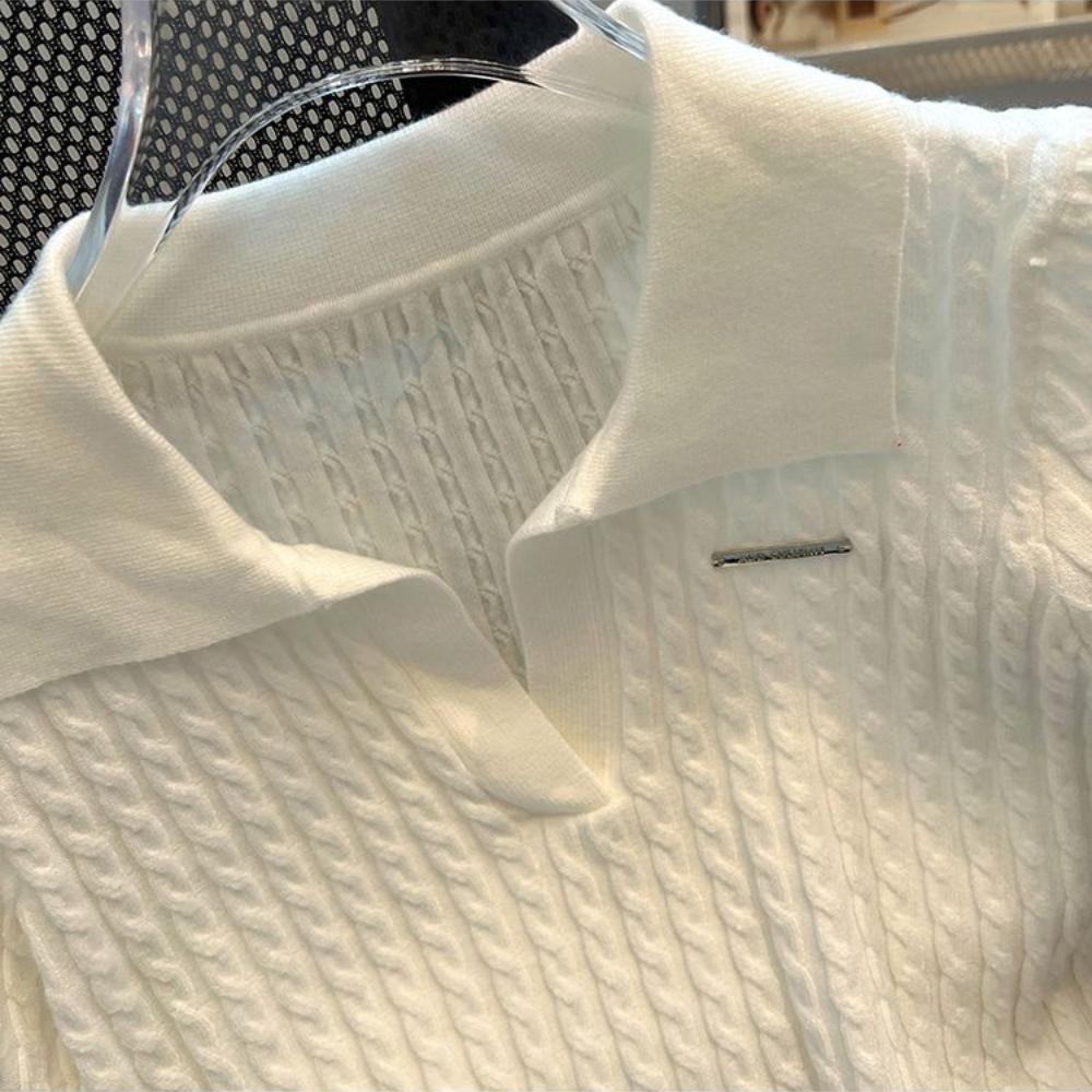 Ice Silk Top with A Small Fragrance and Temperament. Ice Silk Short Sleeved T-shirt for Women In Summer, New Casual Texture with A Unique Collar