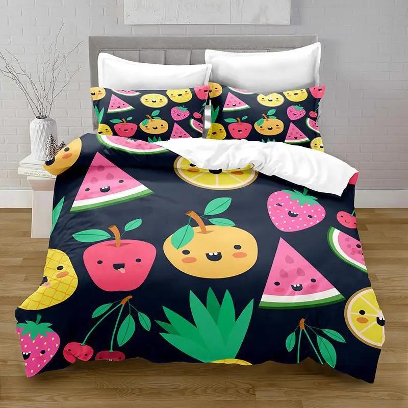 

Cartoon Fruit Duvet Cover Set Watermelon Pineapple Lemon Banana Japanese Style Print Soft Polyester Bedding Set For Kids Teens EU single(135x200cm)