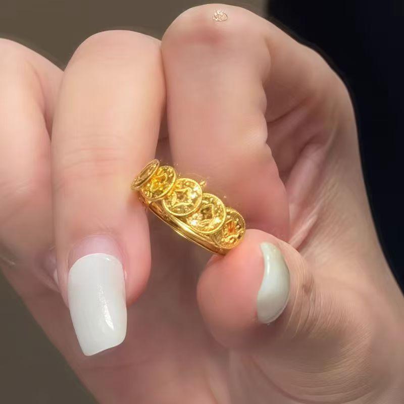 Fashion Versatile Explosive Shattered Ice Copper Coin Ring Light Luxury Temperament Advanced Sense Niche
