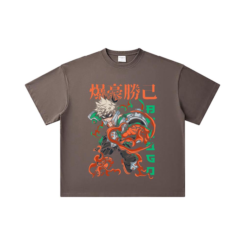 260 GSM Double Yarn 32 Count 100% Cotton My Hero Academia V14 Bakugo Print Unisex Heavy Cotton T Shirt