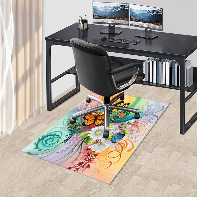 Colorful Butterfly and Flower Chair Mat Office Carpet, Oversized Rug for Home Decor, Suitable for Bedroom, Living Room, Various Rooms