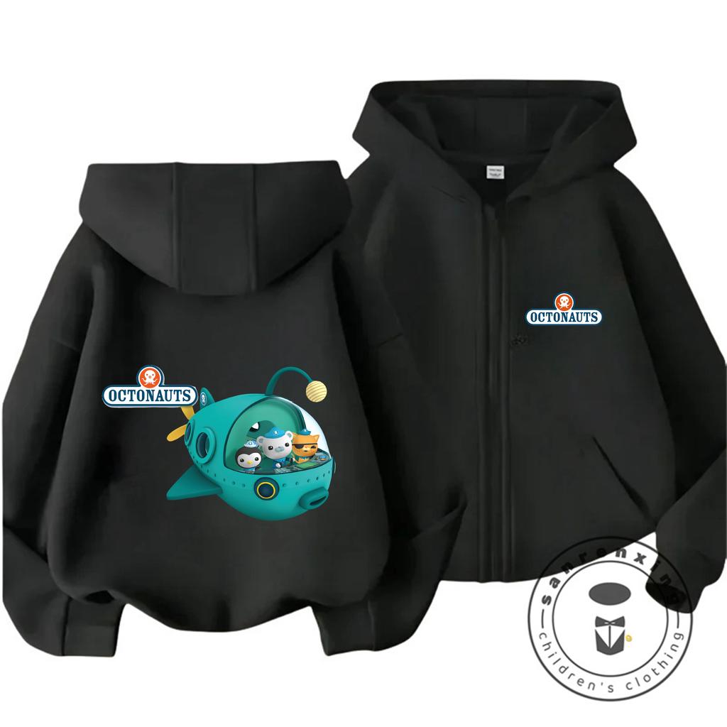 2026 Kawaii Octonauts Full Zip Hoodie Children 3-14 Years Captain Barnacle Print Hooded Jacket Outdoor Warm