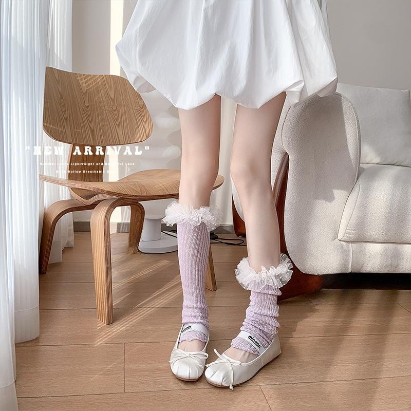 Lolita Girls Lace Ruffles Leg Warmers Women Long Socks Knitted Foot Cover Arm Warmer Y2K Spring Summer Boot Cuffs Stockings New