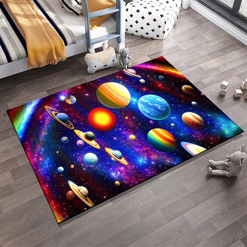 Colorful Outer Space Planets Galaxy Design Carpet for Living Room Decor Suitable for use as an anti-slip for living room bedroom sofas