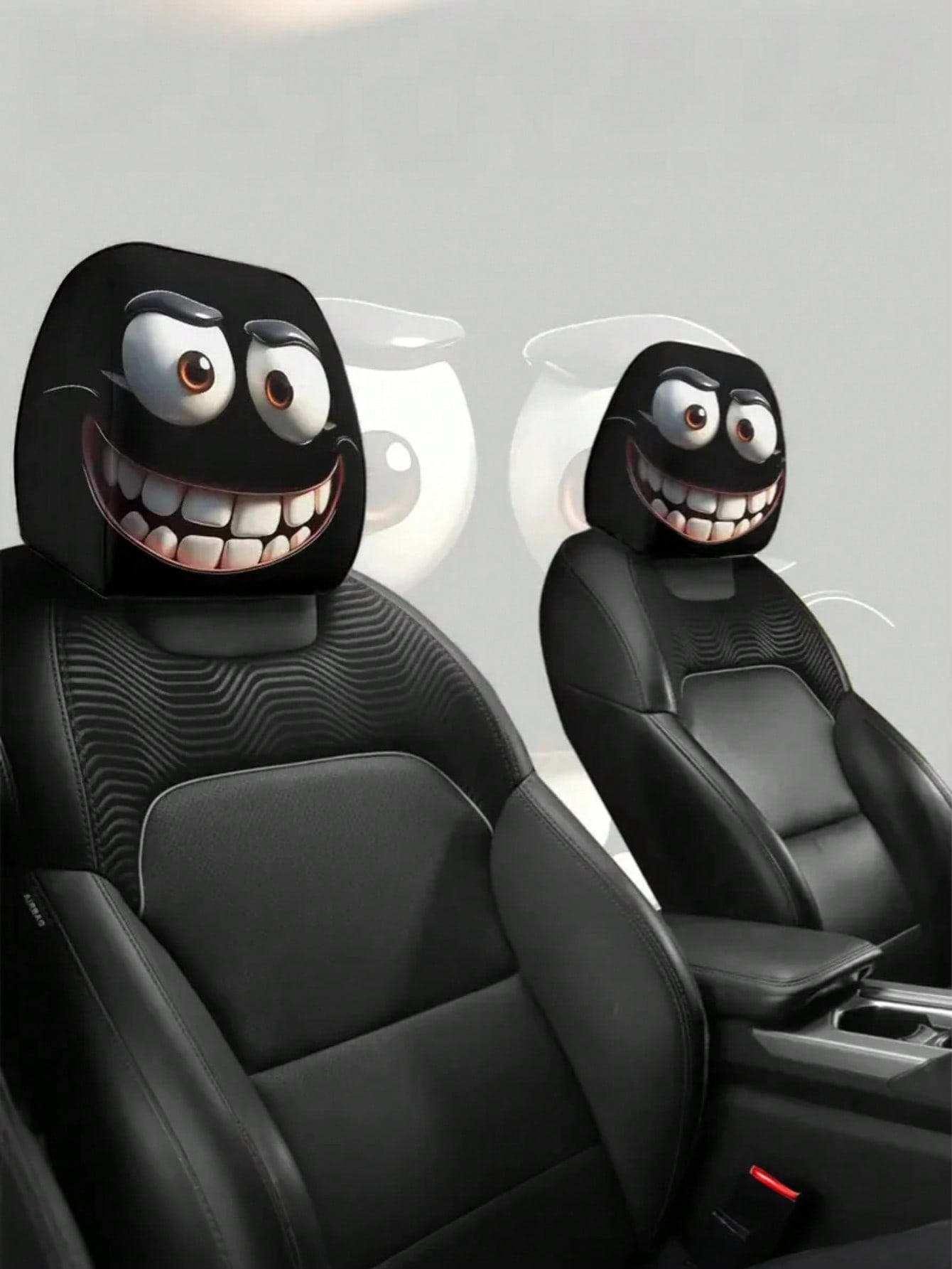 

2Pc Funny Big Eyes Smiling Cartoon Printed Car Headrest Covers – Perfect Decoration for Halloween/Christmas Holidays.