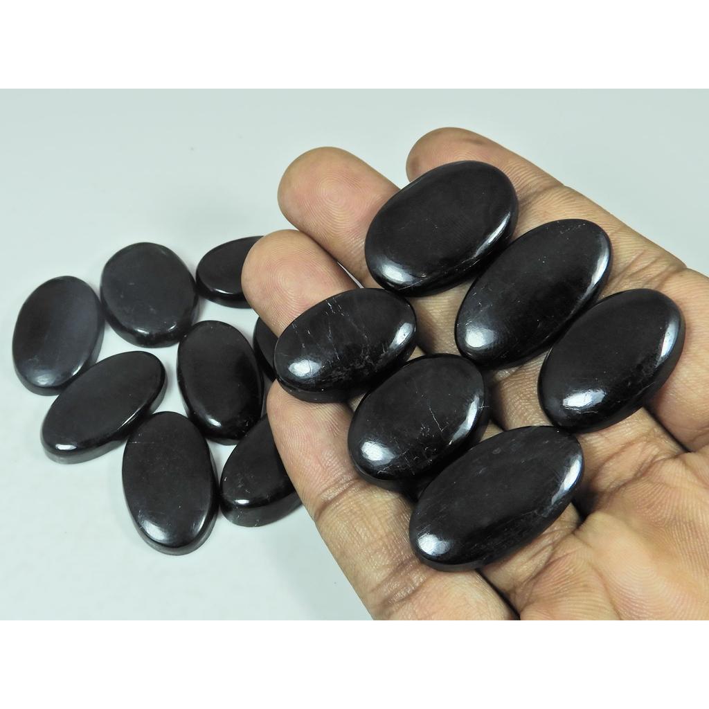 405Cts.Natural Black Tourmaline Oval Shape Cabochon Loose Gemstone 14Pcs Lot C-2906