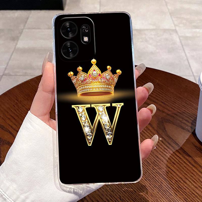 Fashion Initial Letter Crown Couple Case For Honor Play 60A 5G / Honor X6d 5G Transparent TPU Silicone Shockproof Soft Casing