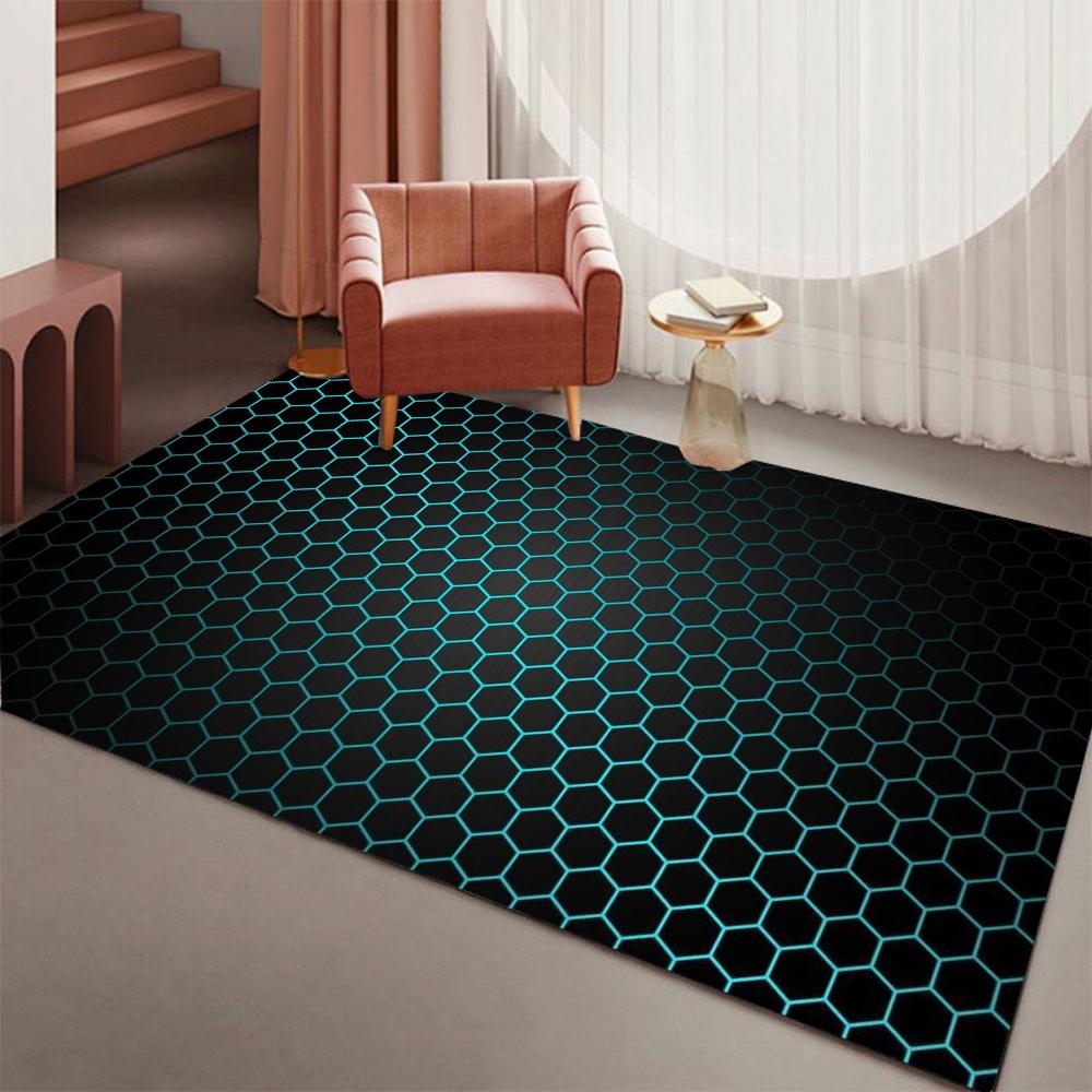 Hexagon Gaming Rug Neon Cool Carpet Mat Ergonomic Design for Gaming Room Setup  Home Soft Badmat Large Carpet Indoor Mat
