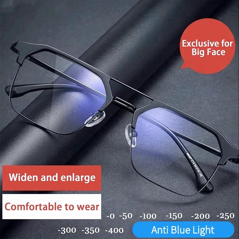 Anti-Blue Light Glasses Stylish Retro Black Frame Men's Prescription Glasses Clear Lens 0~-400°