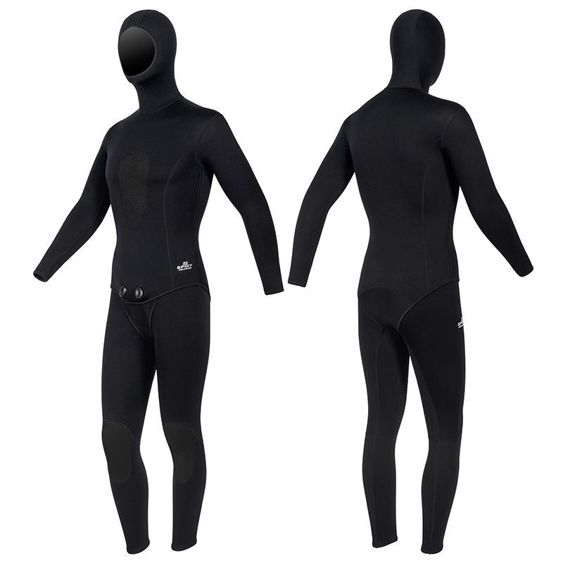 3mm Two-Piece Wetsuit with Hood for Warmth In Hunting, Snorkeling, Freediving, Surfing, and Ice Sports.