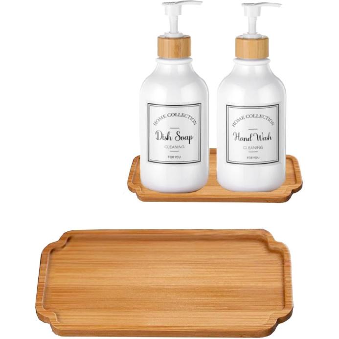 Bamboo soap Dispenser Tray, Bathroom Countertop Tray Kitchen Tray Bamboo T ray Sink T ray Dresser Jewelry Ring Dish, Comestic Holder Bathtub