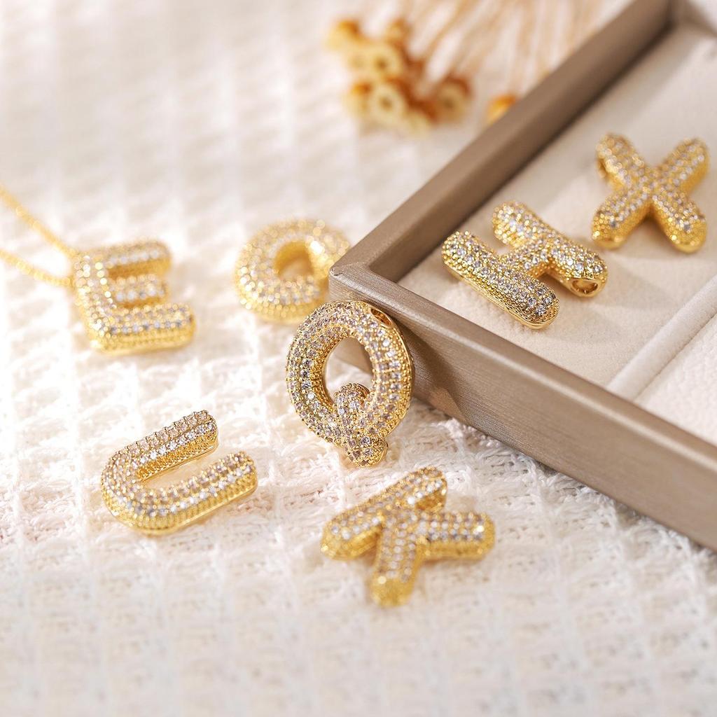 18K Gold 26-Letter Zircon Necklace with Copper Inlay