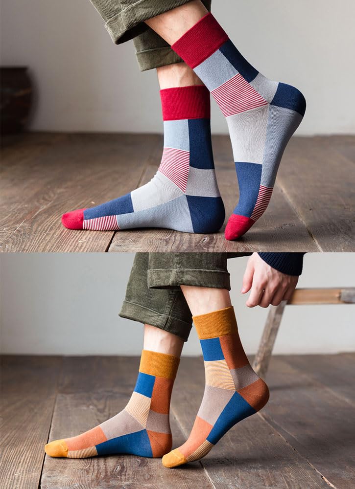 Socks Sports Colorful Outdoor Casual [QPANDA] Men's [Antibacterial, Odor-Resistant, Cotton] Thin, Sweat-Absorbing Socks, 5-Pair Set, 24-28cm, Socks,