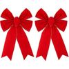 2 Pieces Christmas Red Bow Wired Xmas Wreath Bows 12" Wide 18" Long Large Red Solid Gifts Bows for Xmas Crafts Home Outdoor Indoor Car Decoration