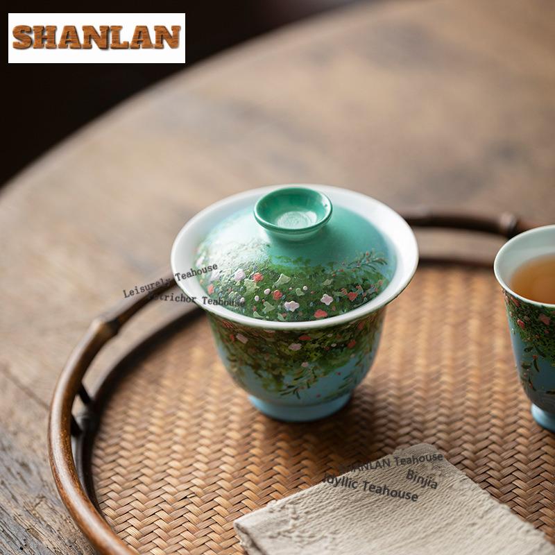 110ml Greasepaint Wicker Swallow Gaiwan Vintage Tea Tureen Tea Bowl With Lid Kit Tea Making Cover Bowl Tea Ceremony Collection