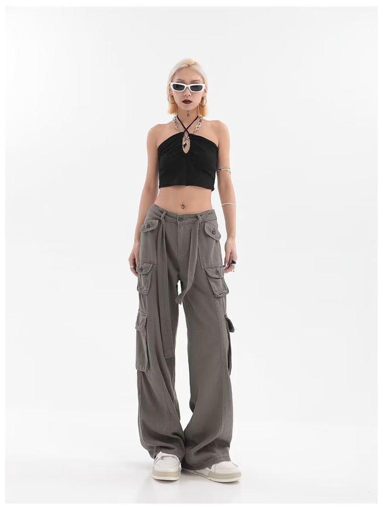 Trendy Unisex Multi-Pocket Street Overalls: Retro Loose-Fit Hip-Hop Pants