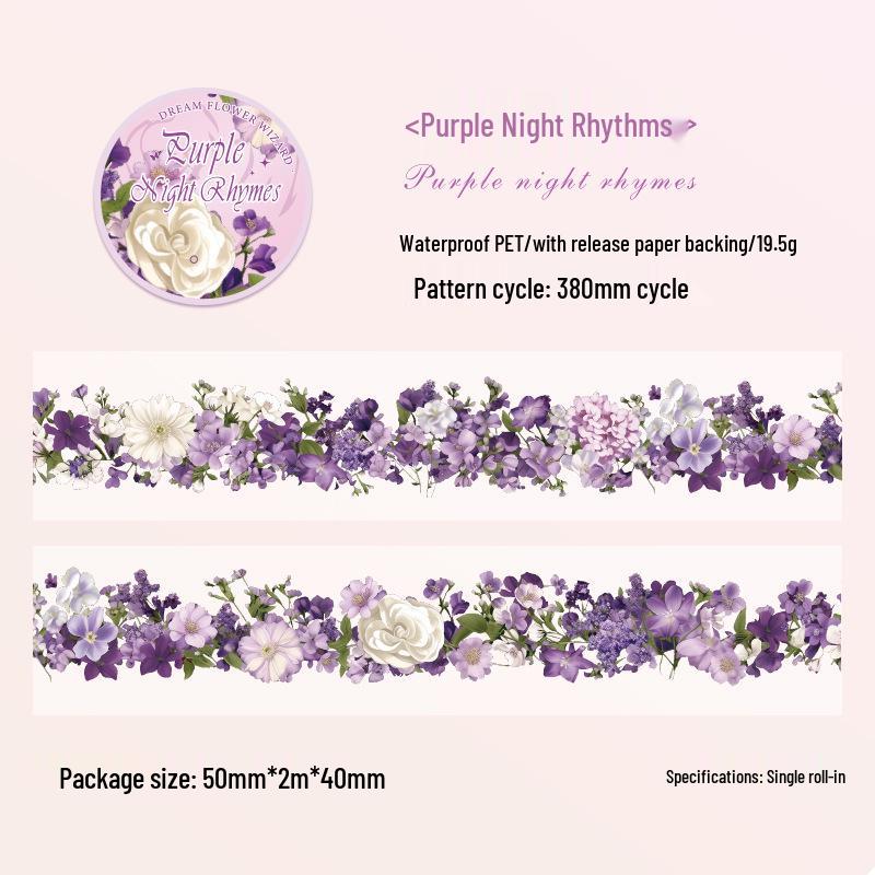 Dream Flower Trail Floral Washi Tape - Waterproof PET Sticker Roll for Custom Decorative Planners