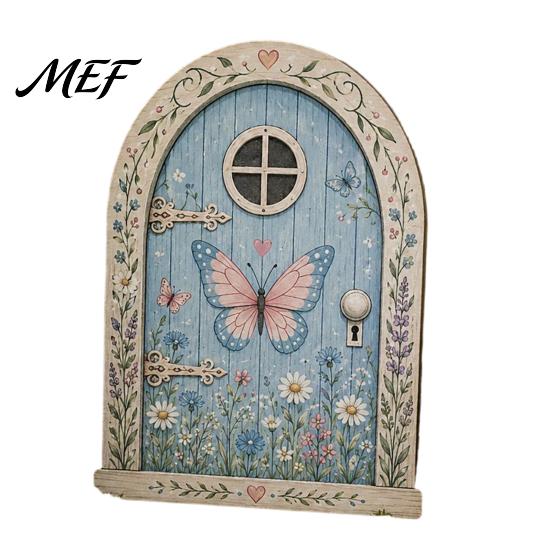 Fairy Gate for Tree Trunk Mini Wooden Door, 2D Flat Miniature Garden DIY Craft, Dollhouse Accessory, Wall Terrarium Decor Exquisite Ornament