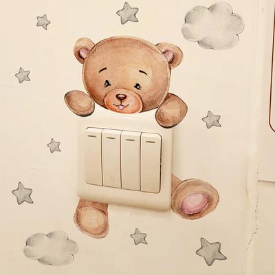 Cartoon Bear Star Switch Sticker For Kid Baby Room Bedroom Decoration Mural Self