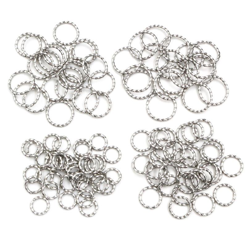 50pcs Stainless Steel 1/1.2mm Thick 6 8 10 12 14mm Twist Open Jump Rings for DIY Jewelry Making Findings for Earrings Necklace