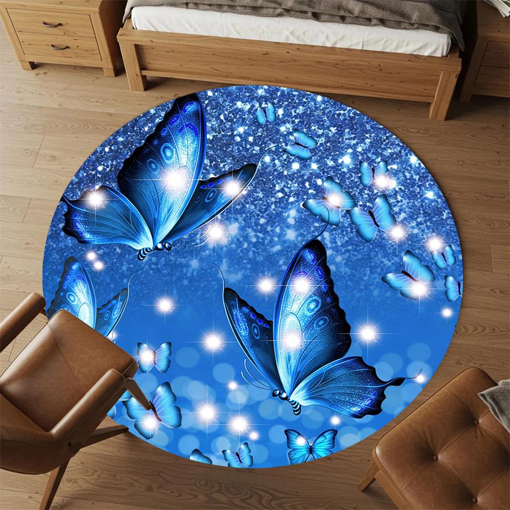 1pc Blue Butterflies Round Chair mat office Area Rug - Non-Slip, Floor Mat for Office, Bedroom, and Indoor Decor p127275