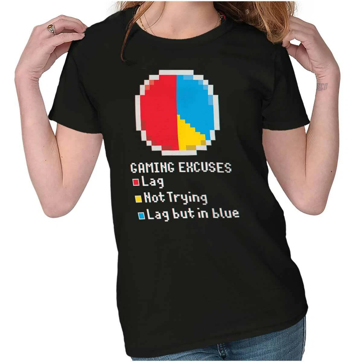 Funny Video Gaming Excuses Lag Pie Chart Graphic T Shirts for Women T-Shirts L