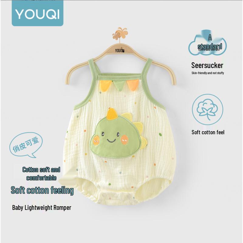 Youqi Newborn Summer Triangle Romper - Thin Style Baby Bodysuit with Straps, Class A, Size 6