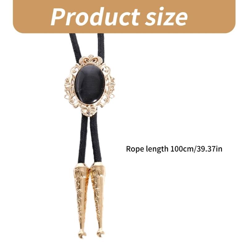 Handmade Vintage Bolo Tie Western Cowboy Leather Rope Wedding Necktie with Metal Flower Crown Stone Jewelry Necklace