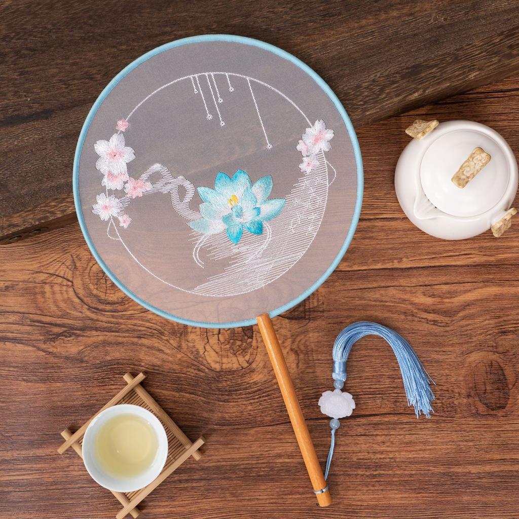 Antique Sle Round Fan Handicrt Dance Costume Qipao Special Ape Suzhou Embroidery F Transparent Double Sided Fan