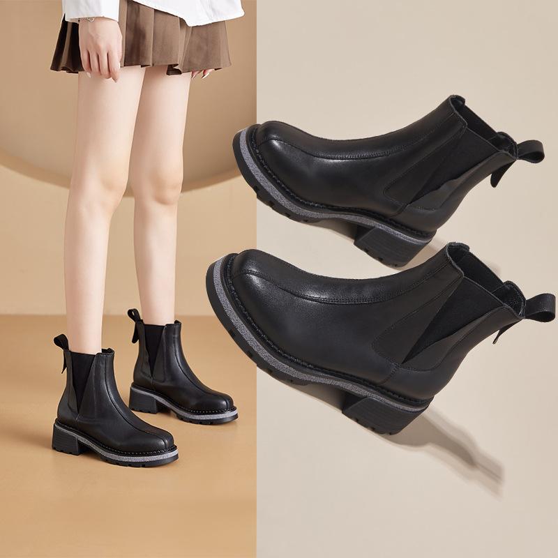2025 autumn velvet leather Martin boots women's thick-soled inner height-increasing cigarette boots women's retro one-pedal casual women's shoes
