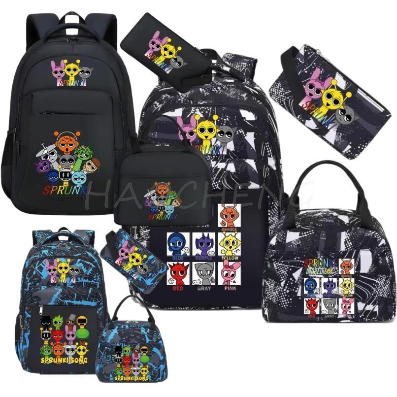 Backpack Sprunki Print 3 Pcs/set With Pencil Case Lunch Bags Kids Anime School Bags Boys Girls Teens Bagpacks
