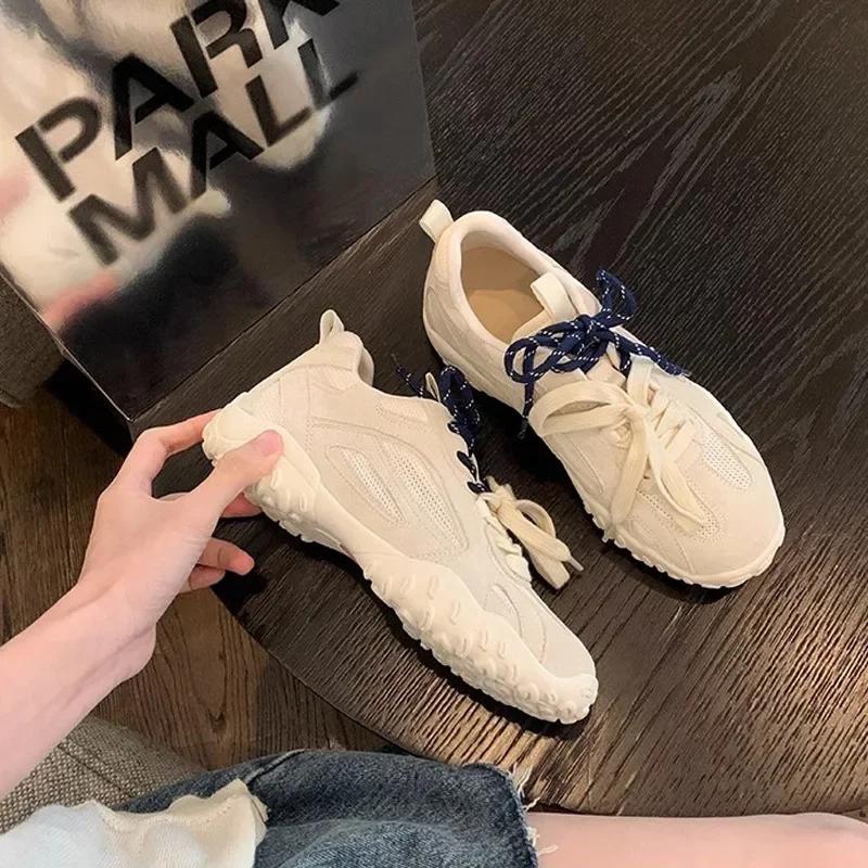 2025 New Shoes Women's Mesh Breathable Ribbon Ballet Fashion Training Shoes Casual Sports White Shoes Vintage Casual Shoes