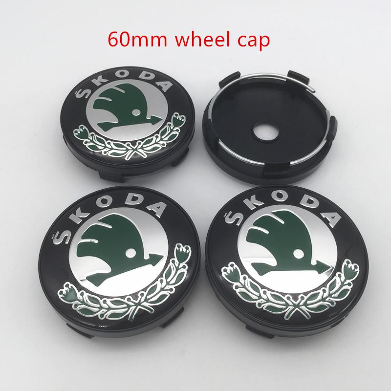 LOLL4 4pcs For Skoda black/green 56mm 60mm 65mm 68mm Car emblem Wheel hub Center Cap Badge covers sticker Decals Styling accessories
