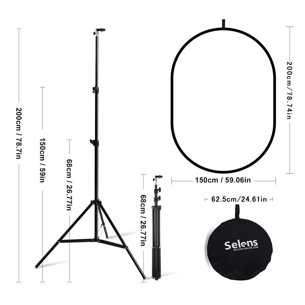 Selens Soft Diffuser Lighting Studio Kit 150 X 200cm Light Stand 260cm Screw Reflector Clip Lighting Reflector Foldable Photo Studio Shooting Carrying