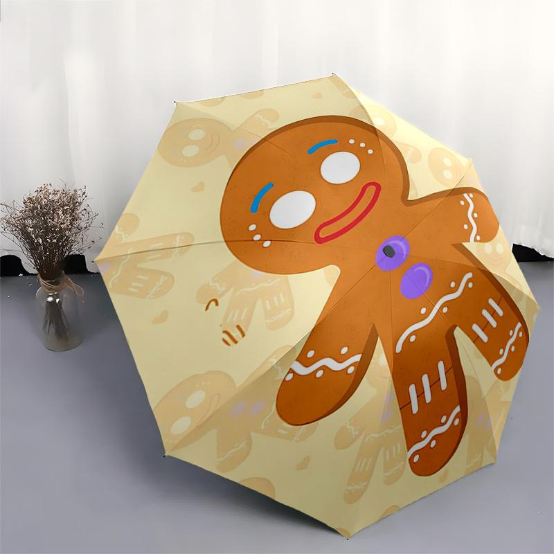 Parapluie de voyage sur le thème du bonhomme en pain d'épice, 8 baleines, ouverture et fermeture automatiques, design pliable portable, parapluie compact et élégant adapté