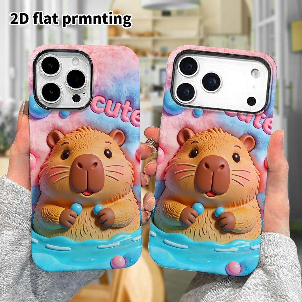 Phone Case: 2D Flat Design Suitable for iPhone 18 17 16 15 14 13 Pro Film Protective Case, Couple Style, Bathing Capybara, Christmas and Halloween Hol