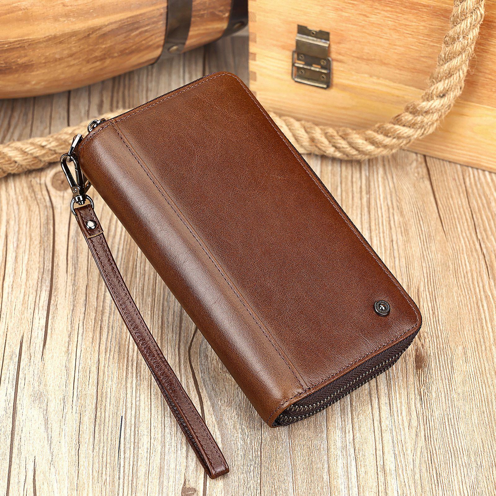 

Вместительный клатч, длинный винтажный кошелек из кожи с масляной восковой пропиткой, мужская сумка из натуральной кожи One Size кофейный