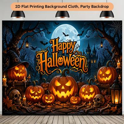 1 Piece of 2D Flat Background Cloth Halloween Pumpkin Lantern Scene Background Cloth Multi-functional Bannerzyc