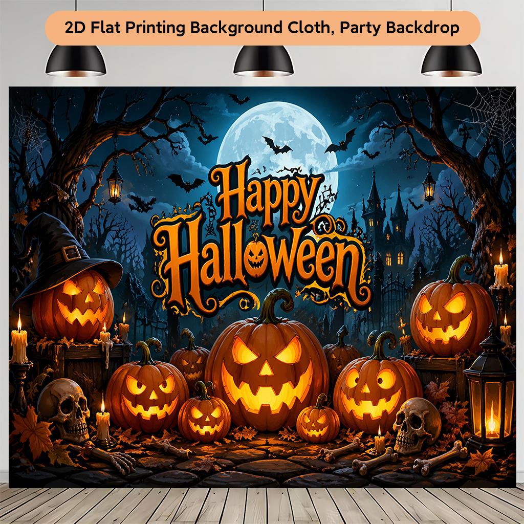 1 piece of 2D flat background cloth Halloween pumpkin lantern scene background cloth multi-functional bannerzyc