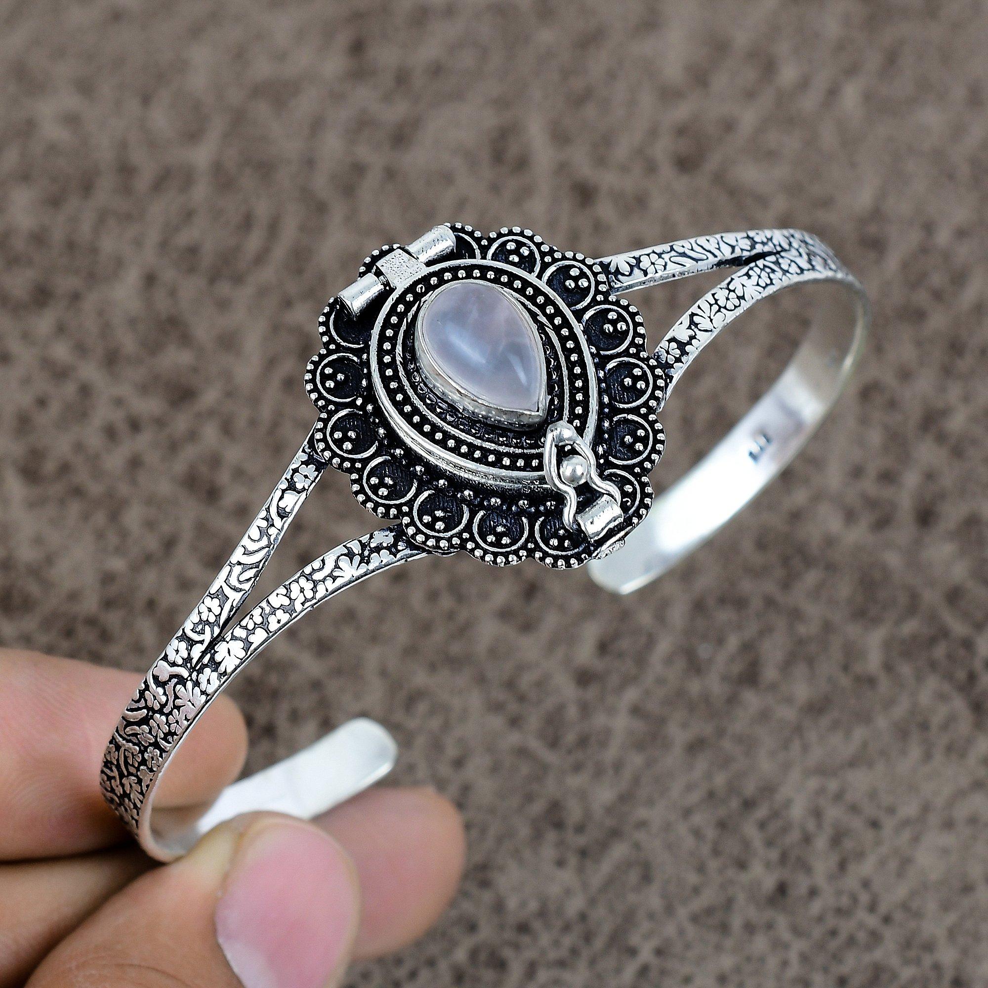 

Rainbow Moonstone Gemstone 925 Sterling Silver Cuff Bangle Adjustable KKG-208