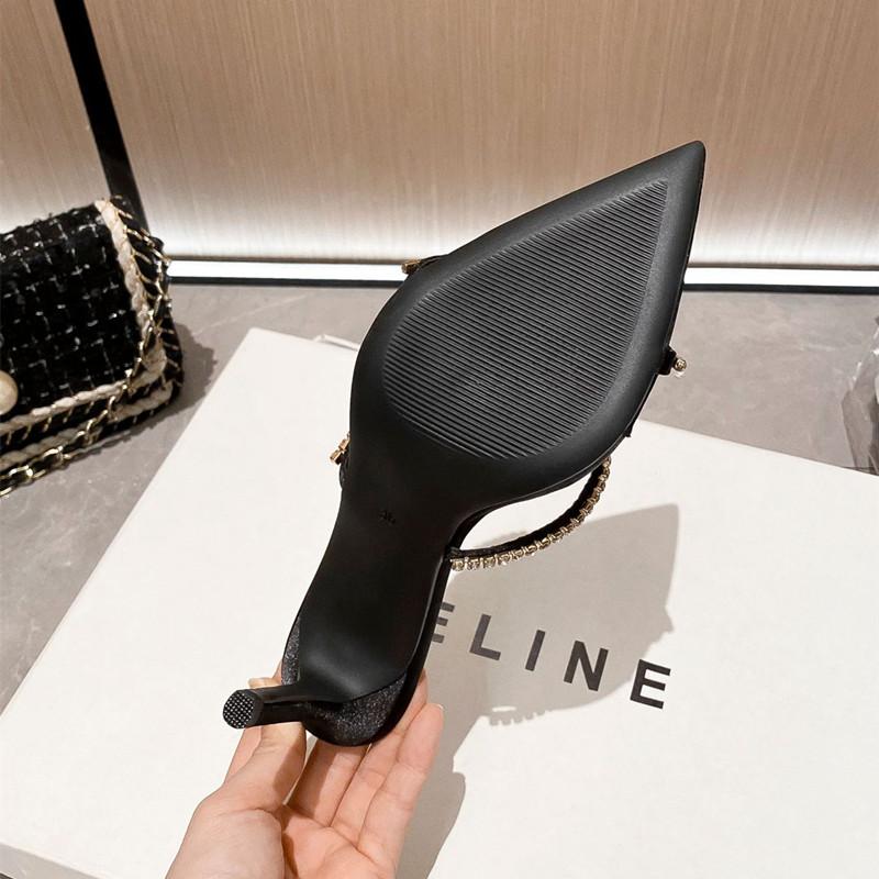 Fashion Luxury Rhinestones Gem Narrow band Women Slipper Sandals Elegant Pointed toe Thin High heels Mules Slides Fashion Party Shoes