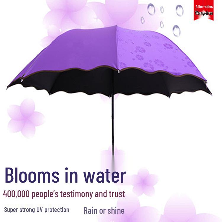 Women's Dual-Use Umbrella: Rain or Shine, Thickened, Three-Fold, with UV Protection and Customizable Logo Printing.