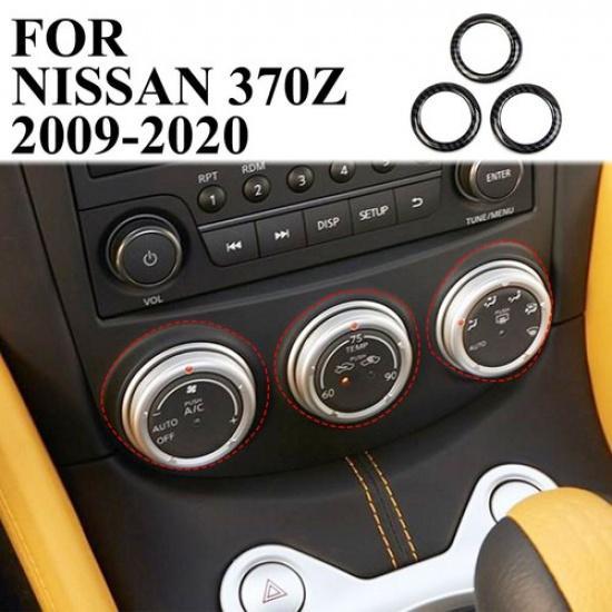 Carbon Fiber Style Air Conditioner Switch Cover CD Button Ring For Nissan 370Z
