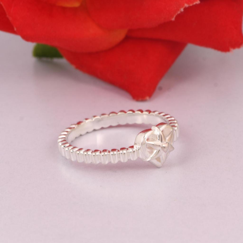 925 Sterling Silver Heart Ring for Women | Minimalist Beaded Band Ring | Stackable Promise Ring | Handmade Fine Jewelry Gift