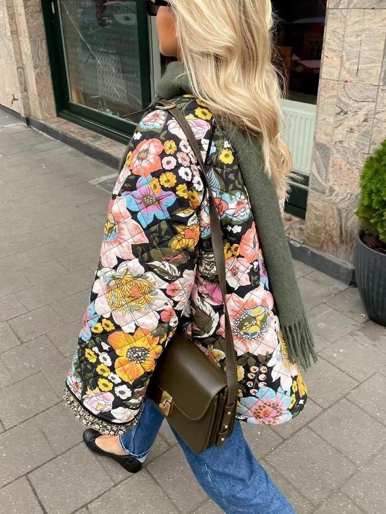 2024 Women's Faux Cashmere Printed Coat - Flared Sleeves, Comfortable & Casual for Autumn/Winter