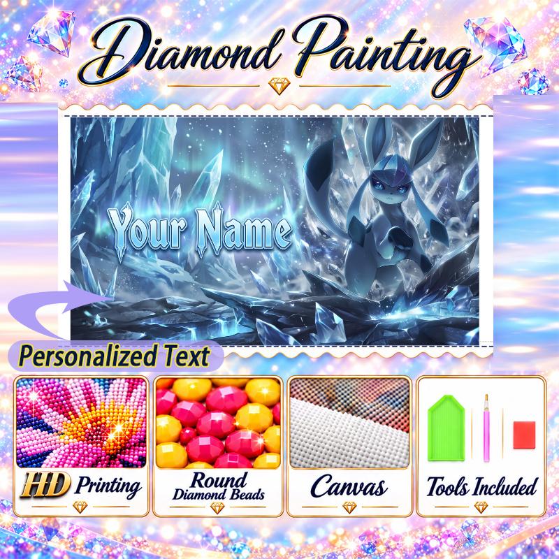 Personalized Glaceon Diamond Art Custom Name 5D Diamond Painting Full Drill DIY Craft
