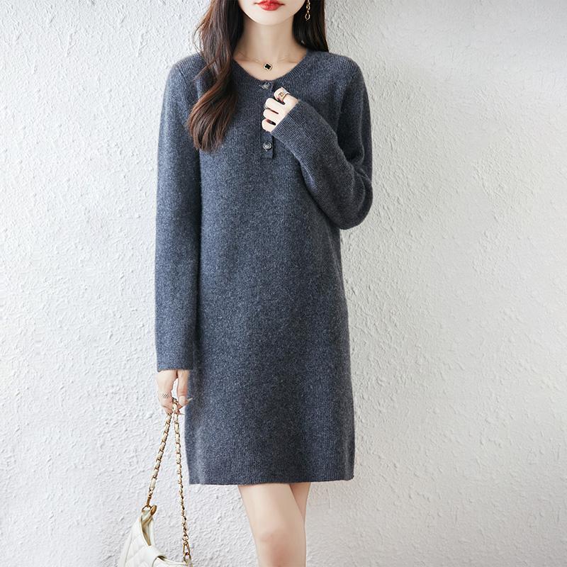 Women Sweater Dress 100% Wool MODERN NEW SAGA O-neck Knit Long Pullover Winter Jumpers Wool Long Dress Female