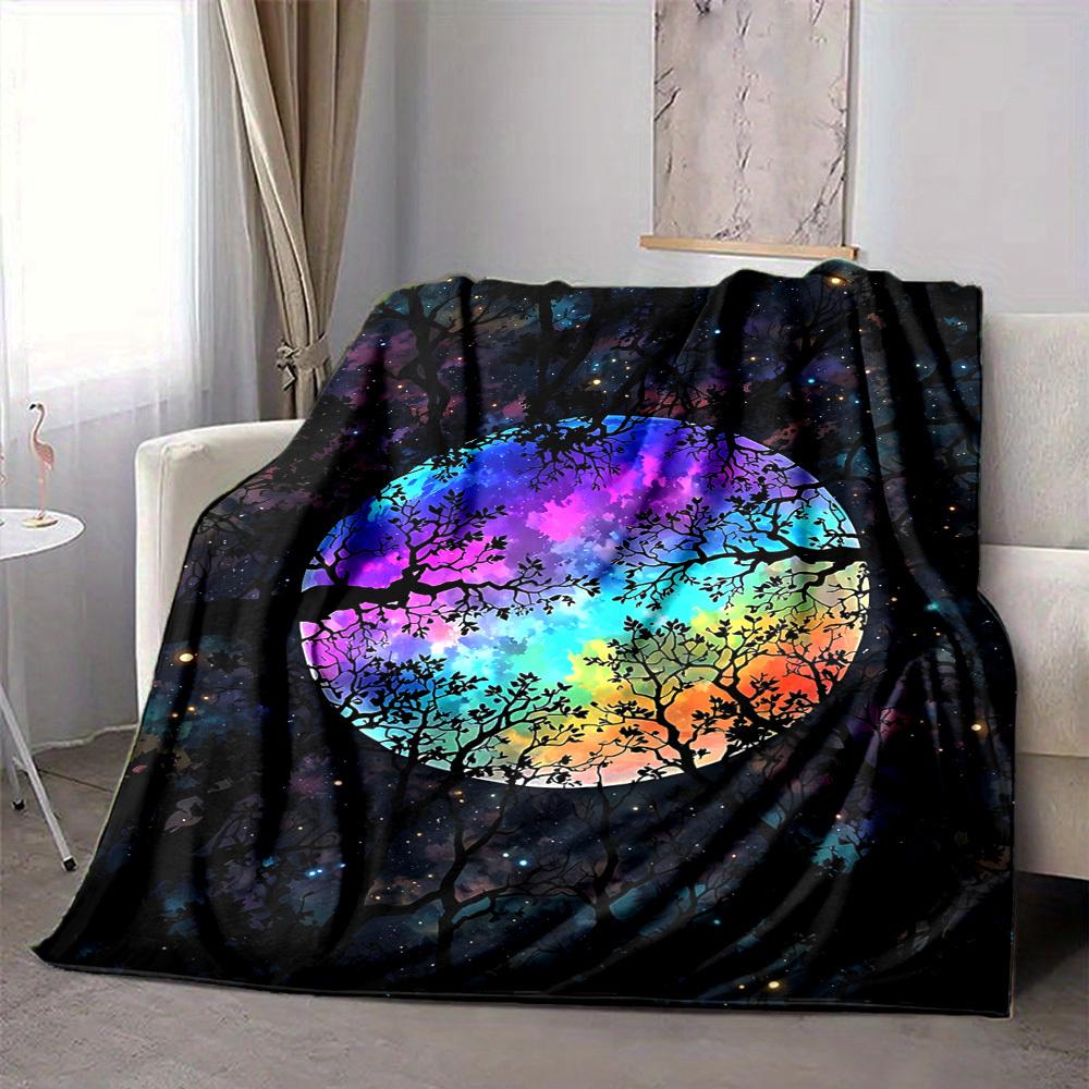 1pc Galaxy Trees Blanket, Lightweight Flannel Throw Blanket for Sofa, Bed, Travel, Camping, Living Room, Office, Couch039