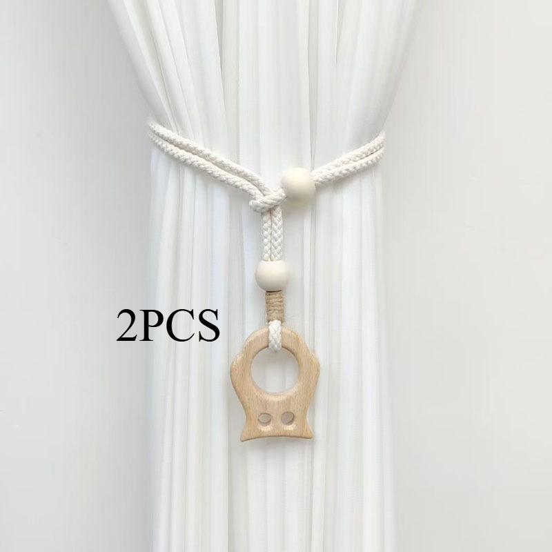 2PCS.High-End Wood-Style Curtain Tieback Balls, Adjustable Punch-Free Straps, Luxury Decor for Living Room & Bedroom