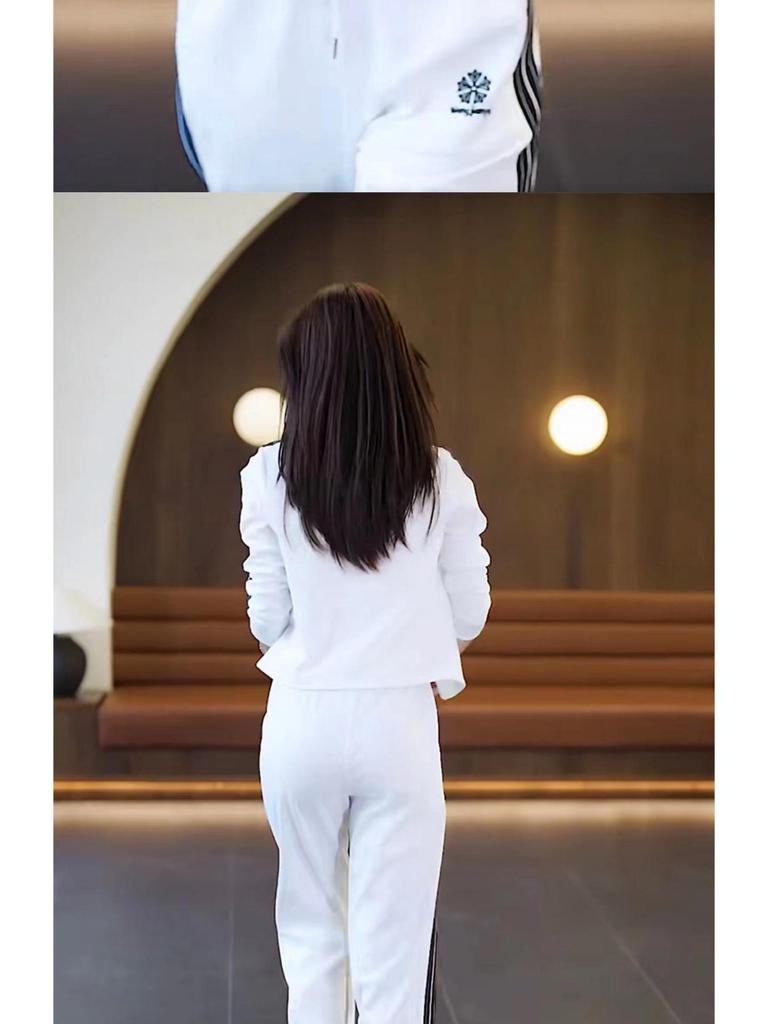 Damski dwuczęściowy strój jesienny 2025 w koreańskim stylu, szykowny: Garnitur: Kurtka ze stójką i spodnie z szerokimi nogawkami